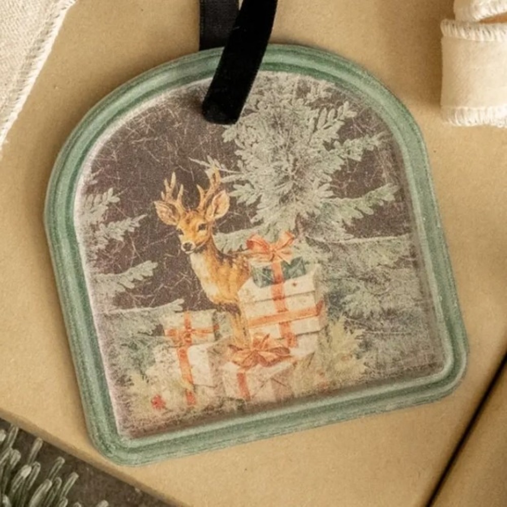 Ragon House Christmas Vintage Style Framed Holiday Deer Forest Ornament NEW